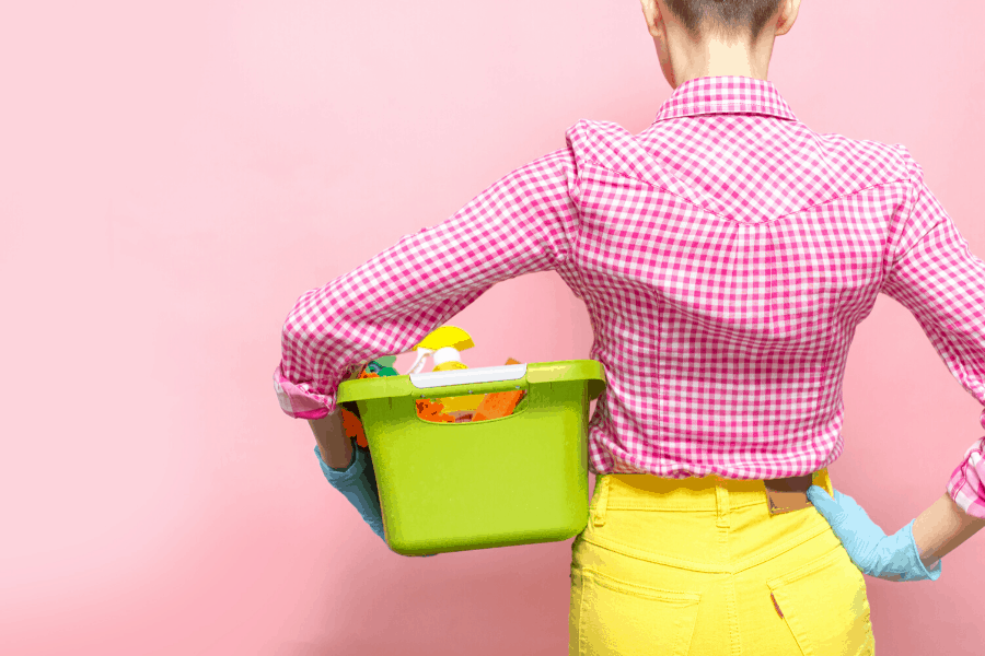 woman with cleaning supplies