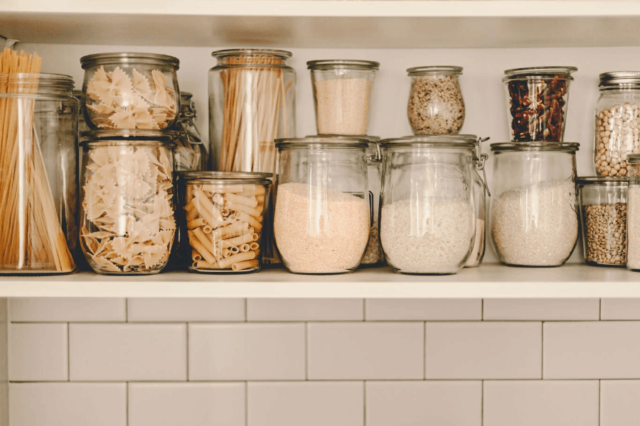 jars of food in a pantry