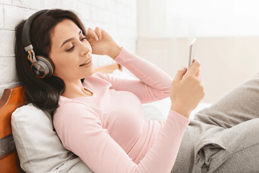 woman listening to audiobook