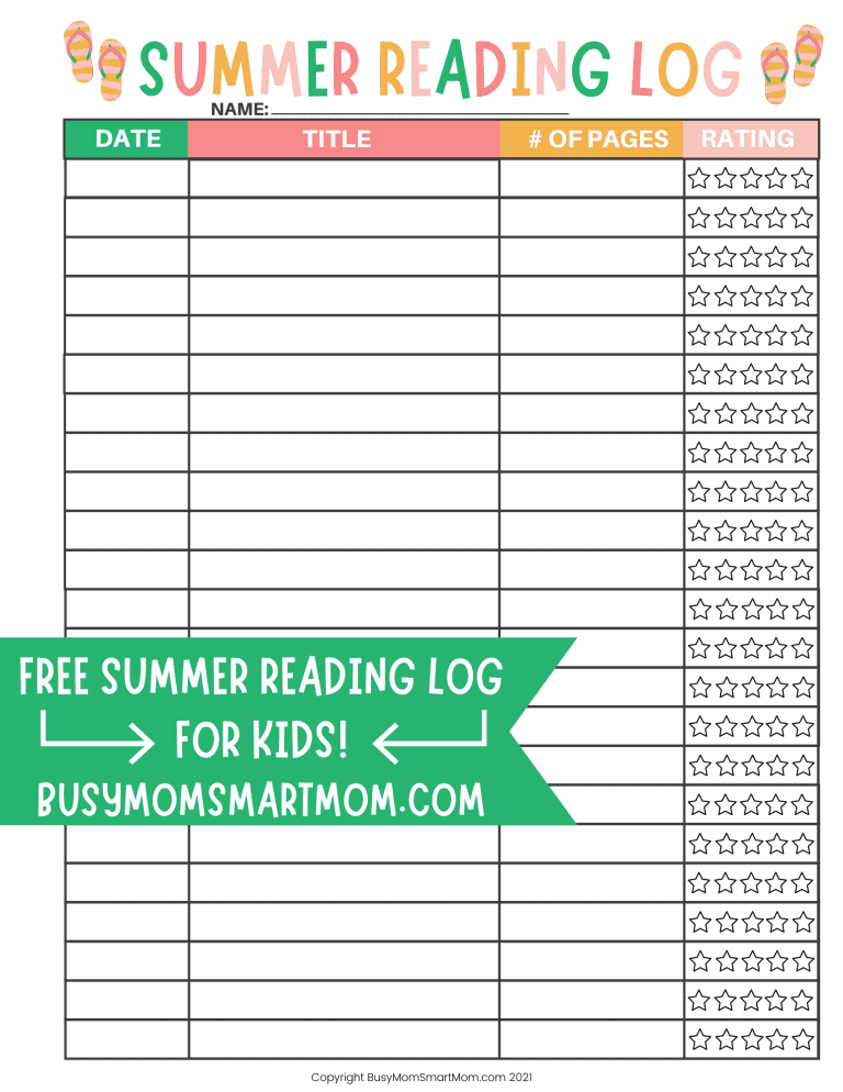 Free Printable Summer Reading Log for Kids 2023 Busy Mom Smart Mom