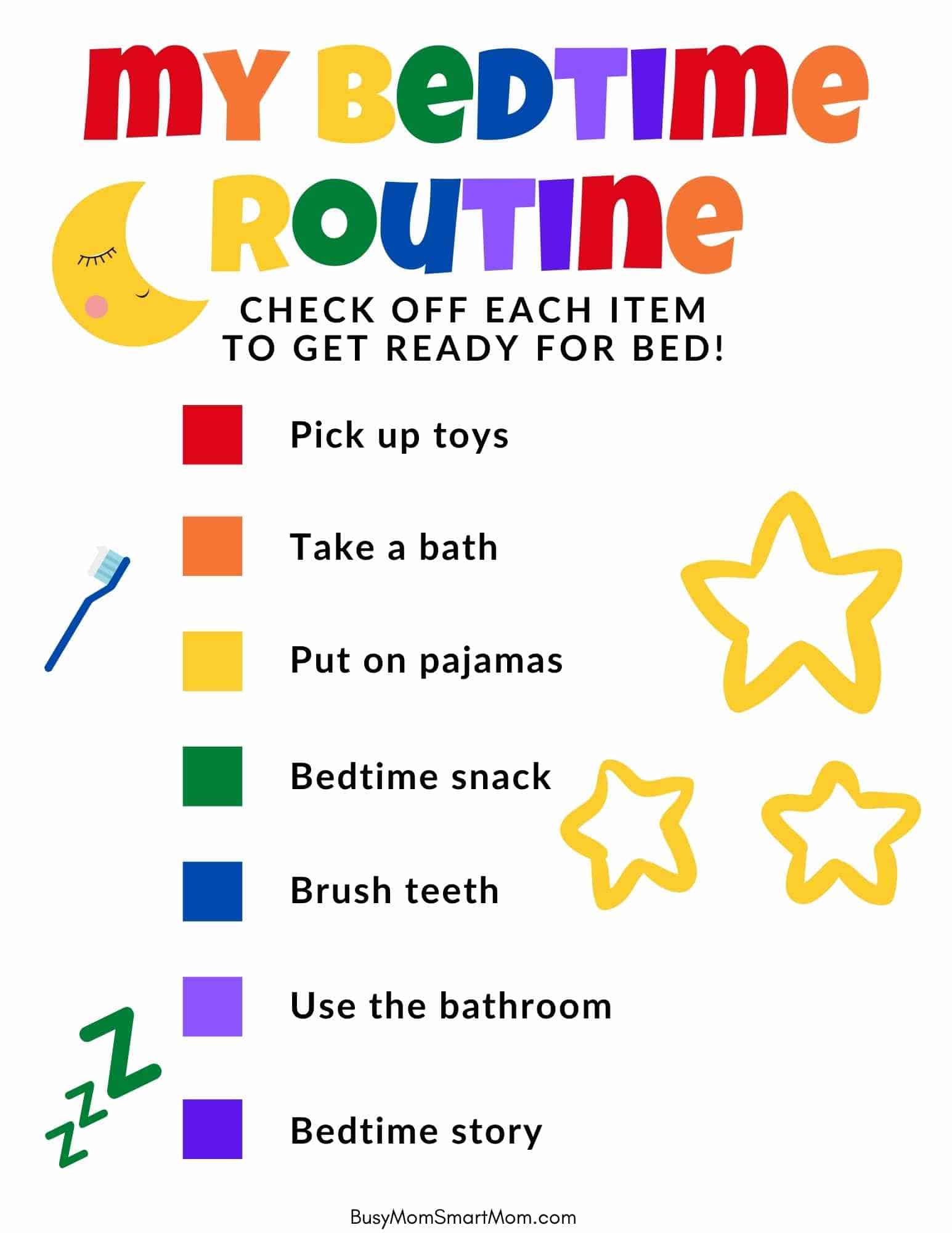 Free Bedtime Routine Chart (5 Cute Printable Bedtime Charts for Kids ...